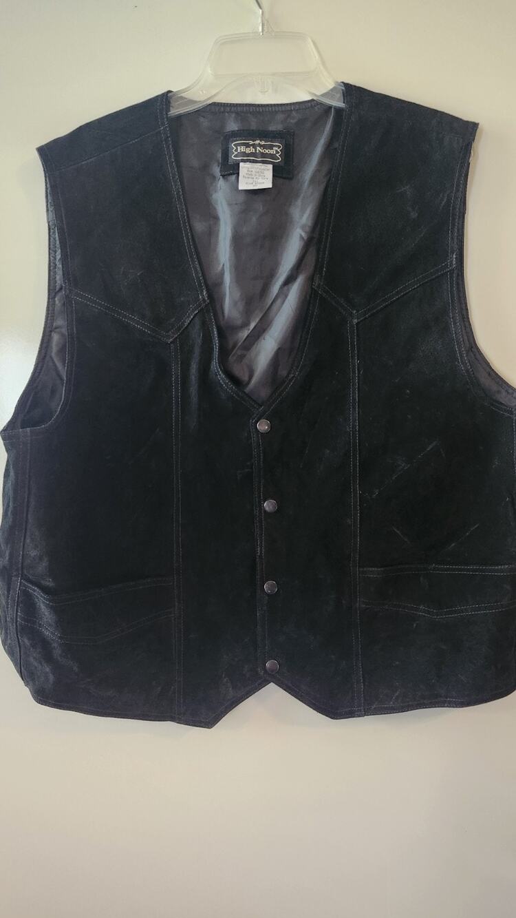 Vintage High Noon Men’s Black Suede Leather Western Vest Cowboy Biker 2XL #241